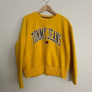 Tommy Jeans Yellow Blue Pullover Logo Sweatshirt Womens M Embroidered Hilfiger